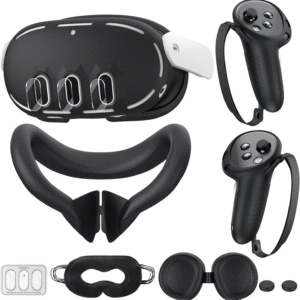 compatible with meta quest 3 accessories, vr silicone face cover, vr shell cover,touch controller grip cover,camera lens protector set compatible with oculus quest 3 (starry purple)