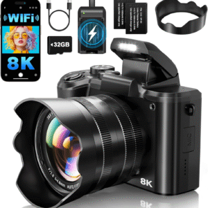 8k digital cameras for photography autofocus 88mp wifi profession camera with dual lens 16x digital zoom photography camera for youtube with lens hood, touch screen, 2 batteries & charging stand